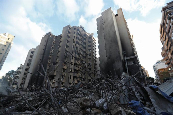 BEIRUT, April 9, 2026  -- This photo taken on April 9, 2026 shows damaged buildings after Israeli airstrikes a day earlier in Beirut, Lebanon. Lebanese Prime Minister Nawaf Salam announced Wednesday that Thursday, April 9, will be observed as a national d