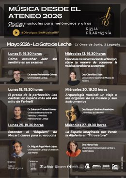 El Gobierno de La Rioja impulsa una nueva edición de 'Música desde el Ateneo' con seis conferencias gratuitas para acercar la música