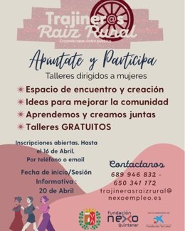 Cartel de los talleres 'Trajineras Raíz Rural'.