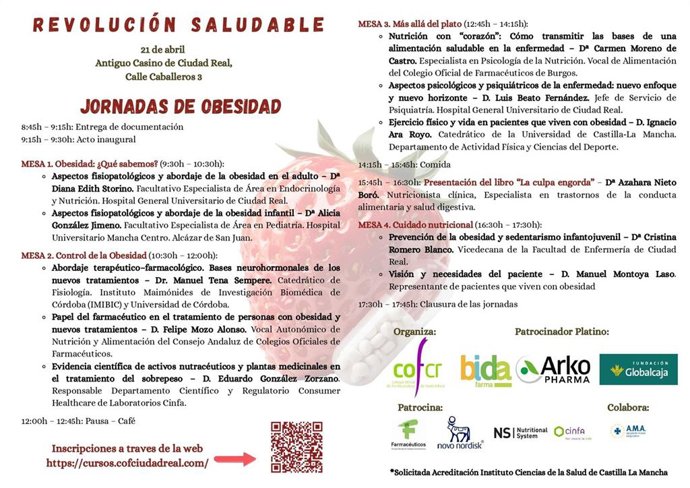 Cartel de la jornada sobre obesidad que organiza el Colegio Oficial de Farmacéuticos de Ciudad Real.