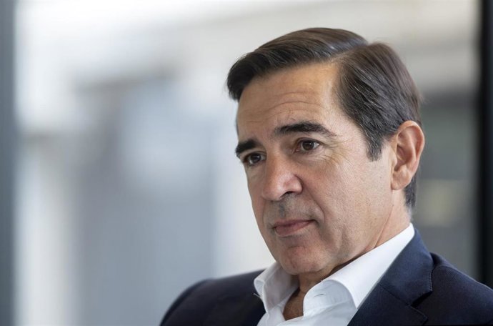 Archivo - El presidente del BBVA, Carlos Torres Vila, durante una entrevista para Europa Press, en el edificio ‘La Vela’, en la ciudad del BBVA, a 8 de octubre de 2025, en Madrid (España). 