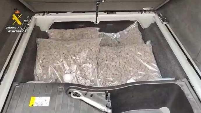 Bolsas de marihuana envasada al vacío y escondida en un doble fondo de un coche interceptado en Calypo-Fado