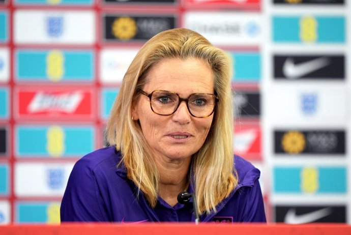 31 March 2026, United Kingdom, Burton Upon Trent: England manager Sarina Wiegman during a press conference at St George's Park. Photo: Joe Giddens/PA Wire/dpa
