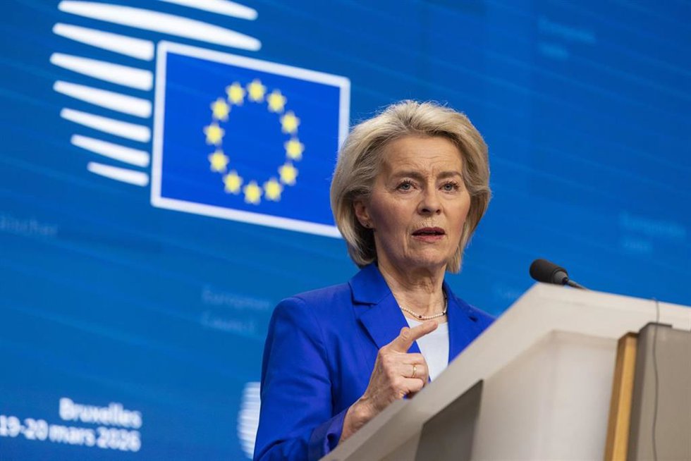 La presidenta de la Comisión Europa, Ursula von der Leyen, durante una rueda de prensa en Bruselas.