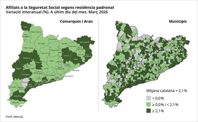 Imagen de las variaciones en la Seguridad Social según comarcas y municipios.