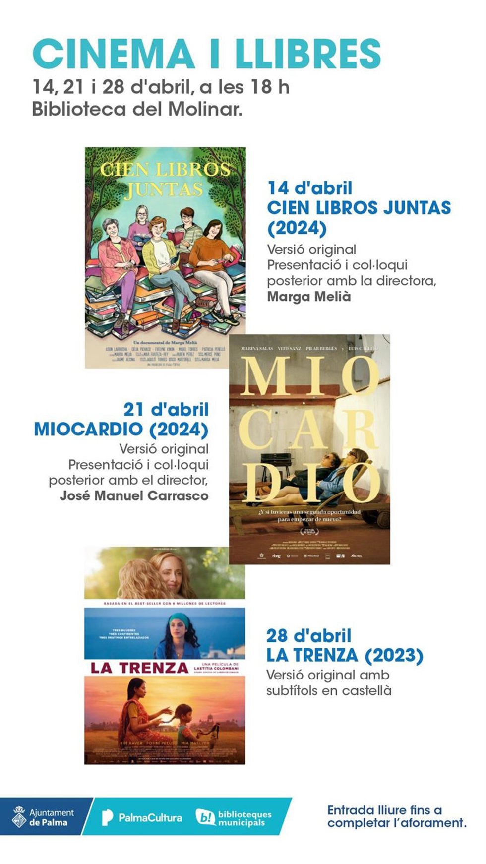 La biblioteca es Molinar de Palma celebrará el día de Sant Jordi con el ciclo 'Cinema i Llibres'