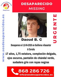 Buscan a un joven de 17 años desaparecido en A Coruña desde el domingo