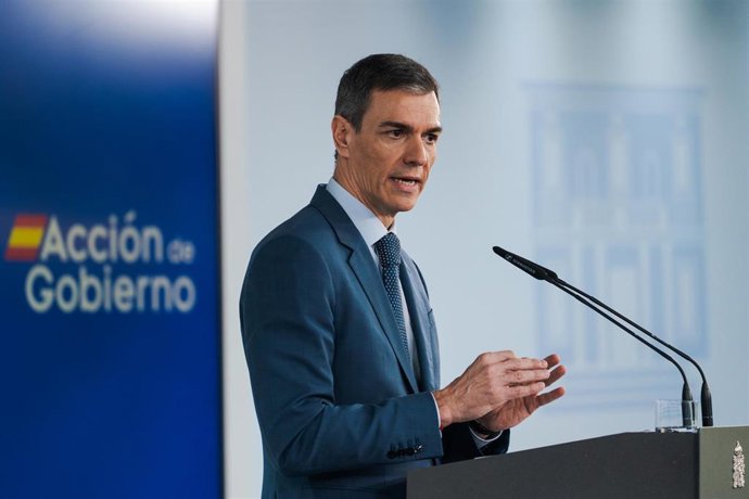 El presidente del Gobierno, Pedro Sánchez, en una rueda de prensa.