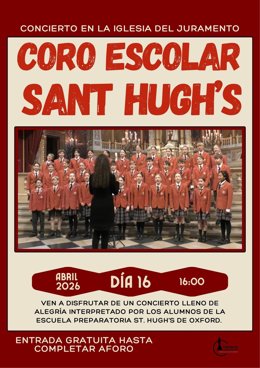 Cartel del concierto gratuito del Coro Escolar de St Hugh's de Oxford en la Iglesia del Juramento de San Rafael de Córdoba.