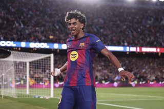Lamine Yamal of FC Barcelona celebrates a goal during the Spanish league, LaLiga EA Sports, football match played between FC Barcelona and RCD Espanyol at Spotify Camp Nou stadium on April 11, 2026 in Barcelona, Spain.