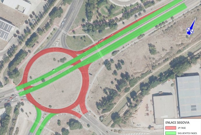 Mapa del corte en la rotonda de la VA-20 en la confluencia con la carretera de Segovia y el Polígono de San Cristóbal.
