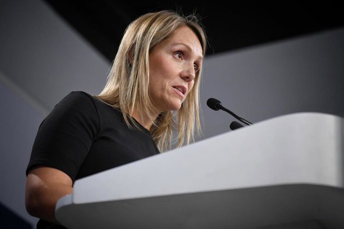 Archivo - La vicesecretaria de Coordinación Sectorial del PP, Alma Ezcurra, ofrece una rueda de prensa en la sede nacional del Partido Popular, a 22 de septiembre de 2025, en Madrid (España).