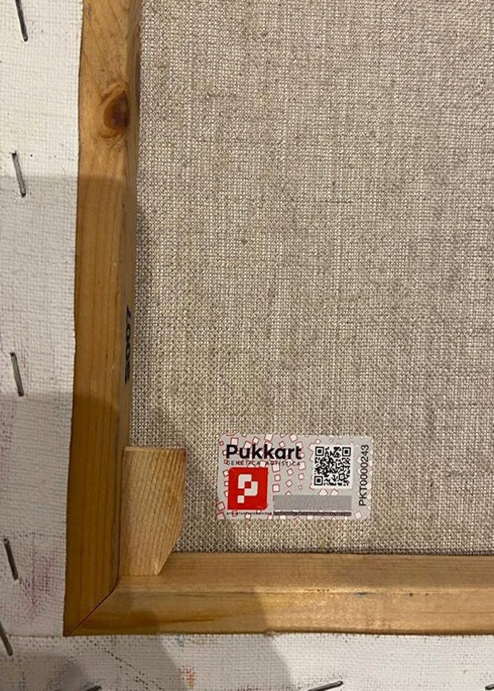 Parte trasera de un cuadro con un código de Pukkart.