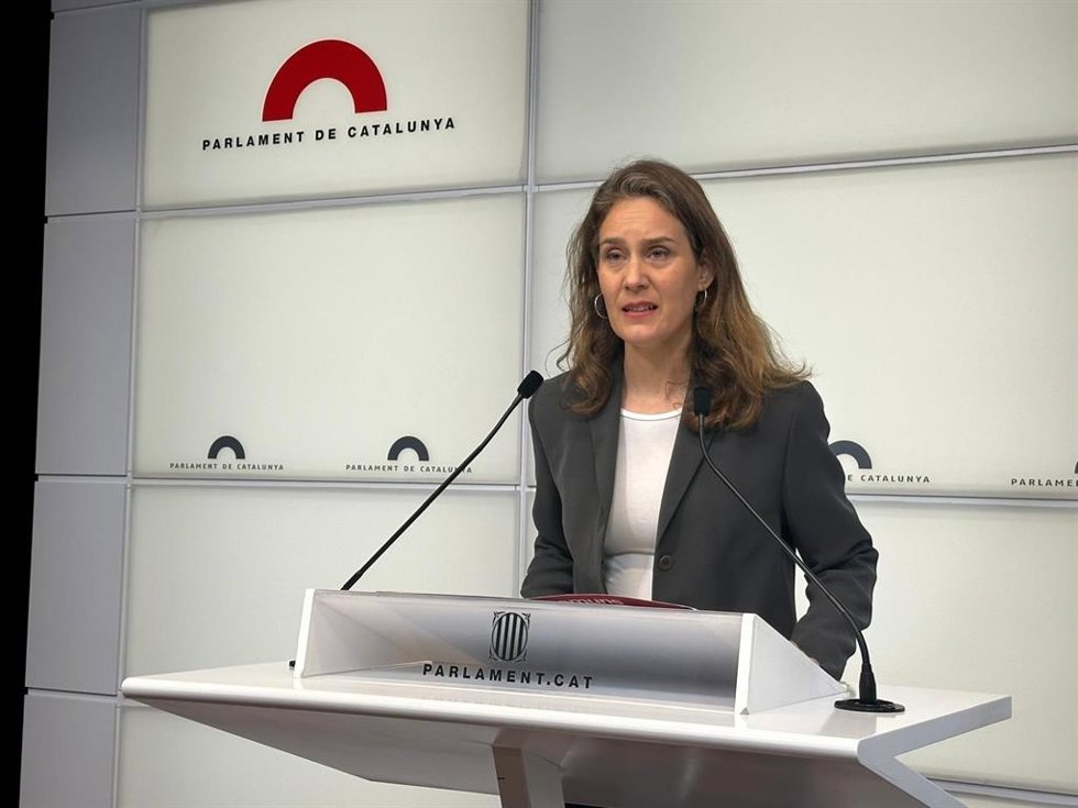 La presidenta de los Comuns en el Parlament, Jéssica Albiach, en rueda de prensa este martes