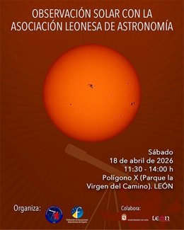 Cartel de la actividad que llevará a cabo la Asociación Leonesa de Astronomía el día 18 de abril en el Polígono X.