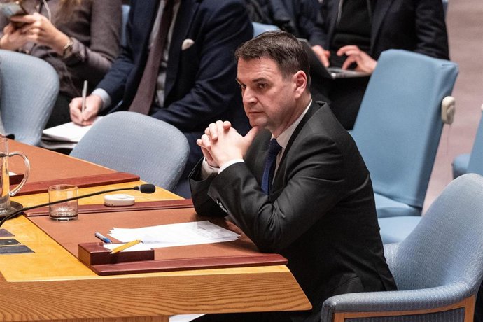 Archivo - El ministro de Exteriores checo, Petr Macinka, durante una conferencia de la ONU en febrero en Nueva York