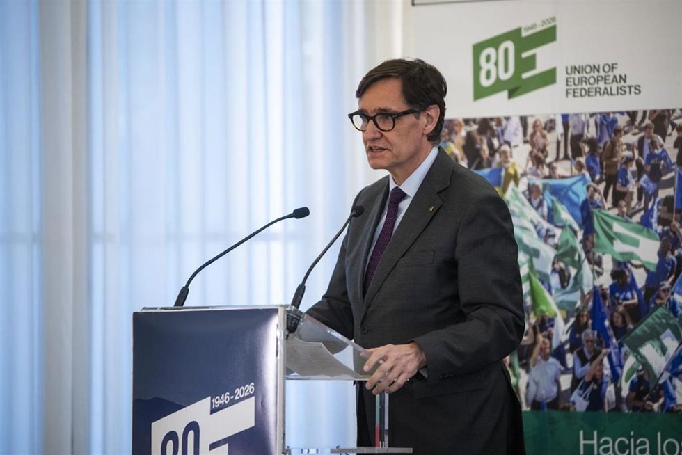 El presidente de la Generalitat, Salvador Illa, durante la sesión inaugural del Congreso de la Unión de Federalistas Europeos (UEF) en Barcelona