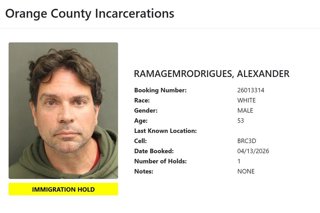 Ficha de detención del Departamento de Correcciones de Orange Count, en Florida, del exdirector de la Agencia Brasileña de Inteligencia (ABIN) Alexandre Ramagem