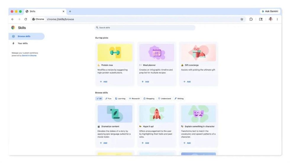 Skills en Chrome de Google.