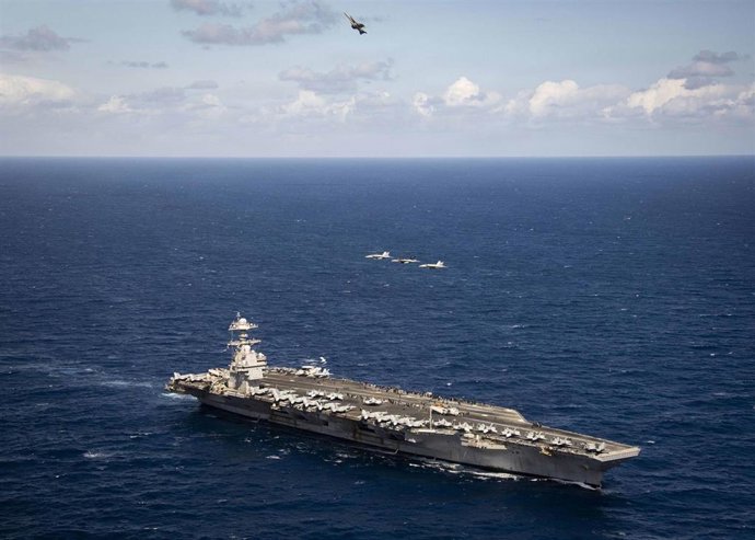 El portaaviones de la clase Ford USS Gerald R. Ford, que opera en apoyo de la Operación 'Furia Épica'.