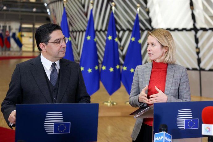 Archivo - Nasser Bourita, ministro de Asuntos Exteriores y Cooperación de Marruecos, y Kaja Kallas, Alta Representante de la UE para Asuntos Exteriores