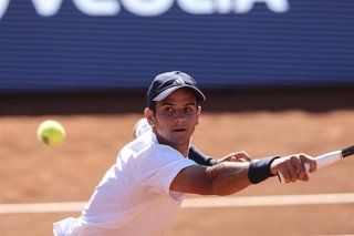 Rafael Jodar of Spain in action against Camilo Ugo Carabelli of Argentina during the Round of 16 tennis match of the Barcelona Open Banc Sabadell - Conde Godo 2026 Day 5 at Real Club de Tenis Barcelona on April 15, 2026 in Barcelona, Spain.