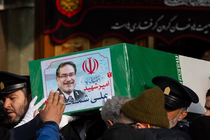 Archivo - March 14, 2026, Tehran, Tehran, Iran: The funeral ceremony of Admiral Ali Shamkhani, secretary of Iranâ€s Supreme Defense Council, who was killed in U.S.-Israeli strikes on Feb. 28, at Imamzadeh Saleh in Tehran, Iran, Saturday, March 14, 2026.