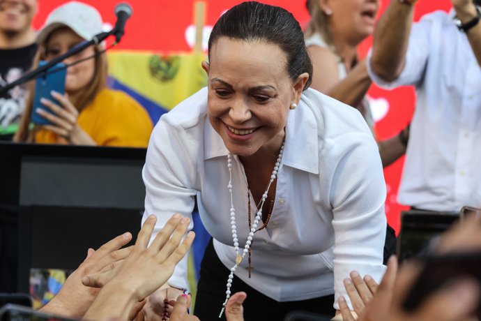March 12, 2026, Santiago, Chile: Maria Corina Machado greets thousands of Venezuelans during her visit. Maria Corina Machado visit Chile and met with thousands of Venezuelans.