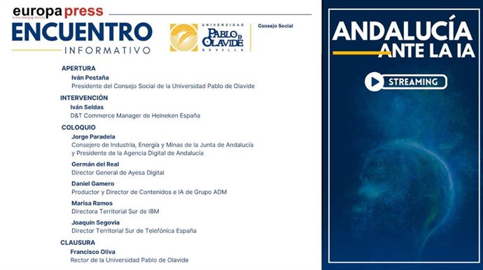 Cartel anunciador del encuentro informativo 'Andalucía ante la IA' organizado por Europa Press este viernes 17 de abril en Sevilla