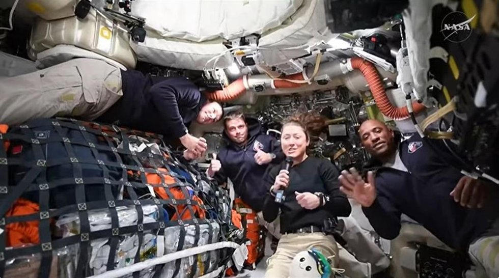 Apr 3, 2026: NASA Artemis II crew members JEREMY HANSEN, REID WISEMAN, CHRISTINA KOCH, and VICTOR GLOVER answer questions from reporters during the first downlink event of their mission. The pictures were released on the third day of the first mission si
