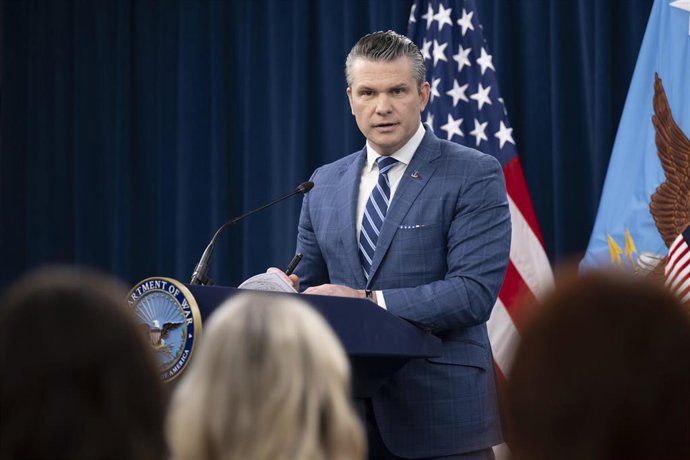El secretario de Defensa de EEUU, Pete Hegseth, durante una rueda de prensa en el Pentágono.