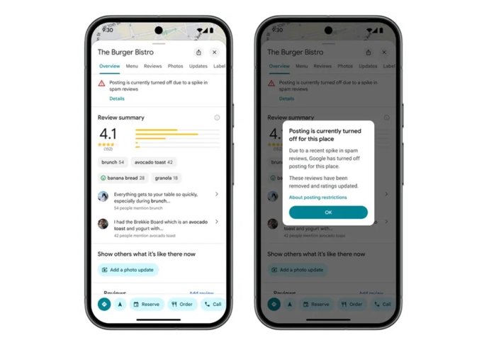Bloqueio de avaliações falsas nos perfis do Google Maps.