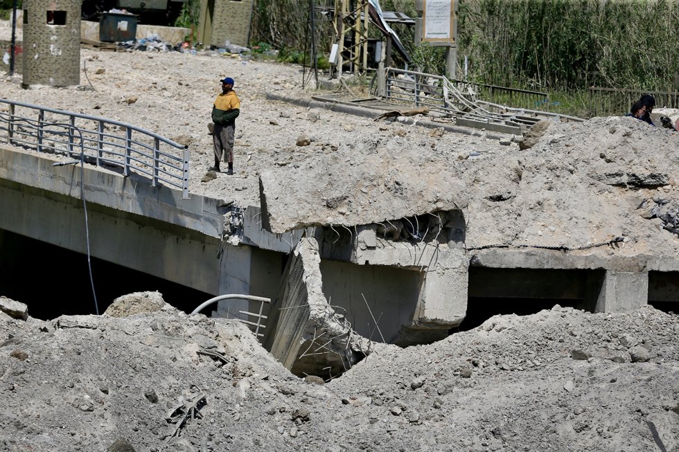 QASMIYEH, April 16, 2026  -- This photo taken on April 16, 2026 shows the Qasmiyeh Bridge destroyed in Israeli airstrikes in Qasmiyeh, Lebanon.