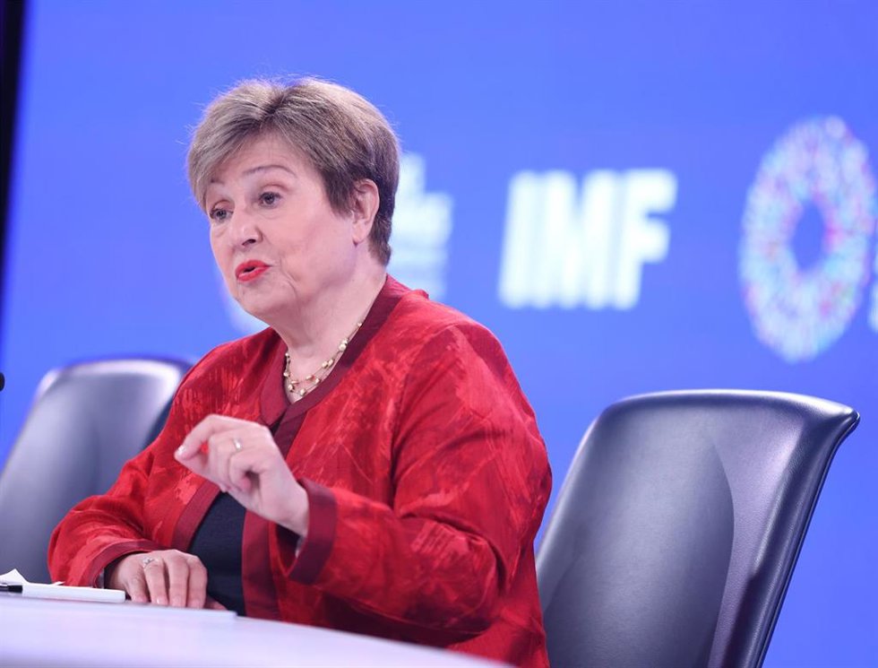 Archivo - La directora gerente del FMI, Kristalina Georgieva, interviene durante una rueda de prensa en el marco de las Reuniones de Primavera de 2026 del FMI y el Grupo del Banco Mundial, celebradas en Washington D.C., en Estados Unidos