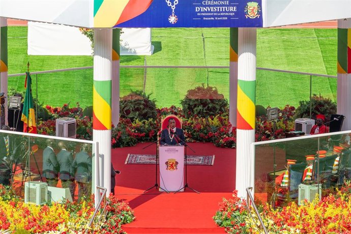 El presidente de República del Congo, Denis Sassou Nguesso, durante su discurso de toma de posesión en abril de 2026 tras su victoria en las elecciones de marzo (archivo)