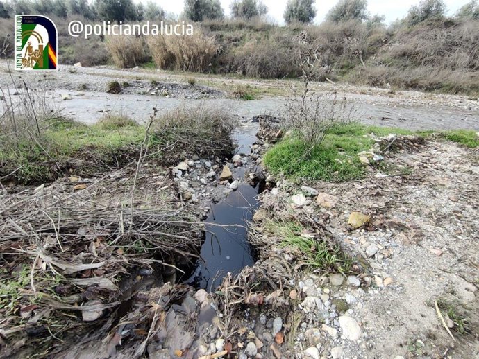 Vertido ilegal de alpechín en el río Dílar en el término municipal de Ogíjares, en Granada.