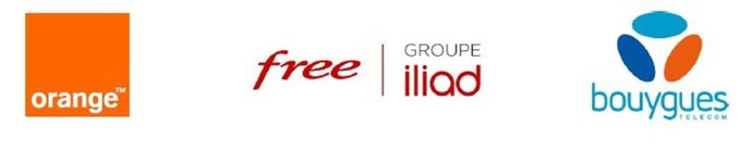 Archivo - Logos de Orange, Free-iliad y Bouygues.