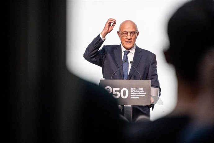 Archivo - El presidente del Banco Sabadell, Josep Oliu, interviene en el acto de celebración del 50º aniversario del Banco Sabadell, a 17 de marzo de 2026, en Madrid (España). 