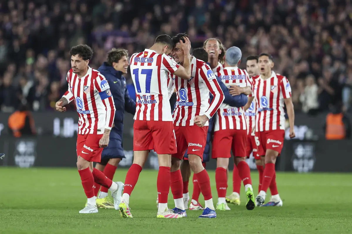 Los jugadores del Atlético de Madrid celebran el pase a la final de la Copa del Rey Mapfre.