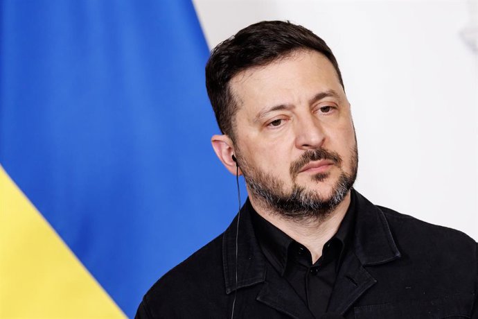 Il presidente dell'Ucraina Volodymyr Zelensky a Palazzo Chigi durante la conferenza stampa al termine dell'incontro con la presidente del Consiglio Giorgia Meloni, Roma, MercoledÃ 15 Aprile 2026 (Foto Roberto Monaldo / LaPresse) ..Ukrainian President Vol