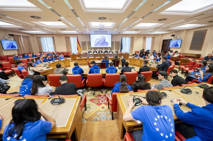 Estudiantes durante una simulación del modelo Parlamento Europeo en el Congreso de los Diputados.