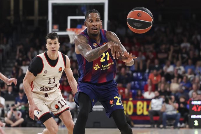 Will Clyburn (Barça) en el partido de Euroliga contra el FC Bayern Munich en el Palau Blaugrana, el 17 de abril de 2026
