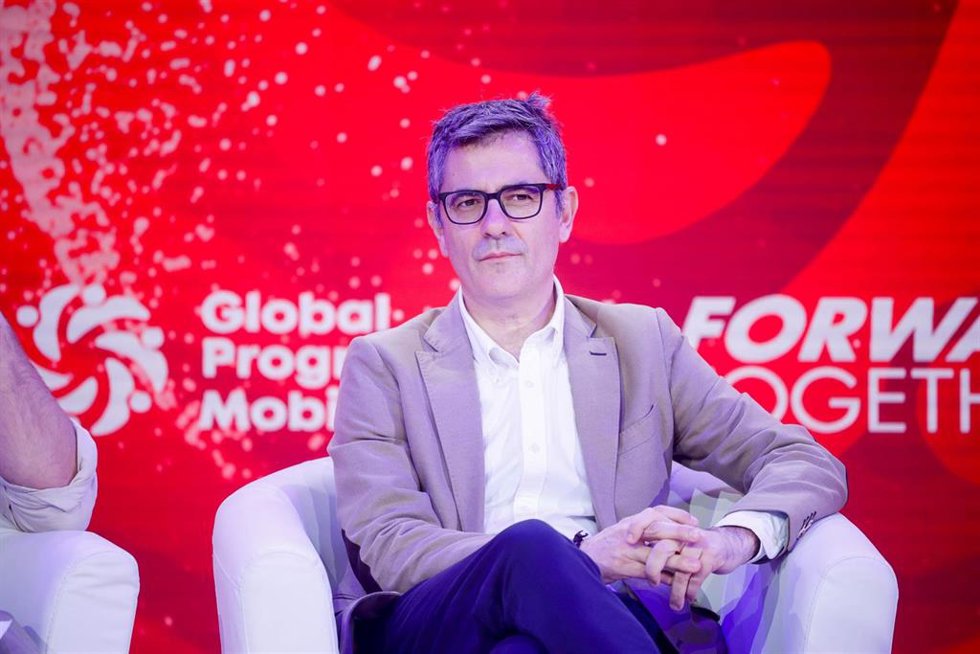 El ministro de la Presidencia, Justicia y Relaciones con las Cortes, Félix Bolaños, en su intervención en la segunda jornada del Global Progressive Mobilisation (GPM)