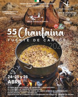 Archivo - Cartel de la 55ª edición de la Feria de la Chanfaina que se celebra del 24 al 26 de abril en Fuente de Cantos (Badajoz).
