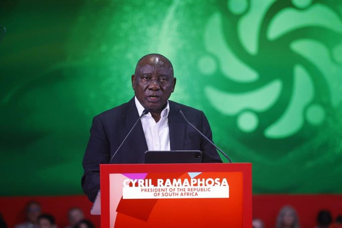 El presidente de Sudáfrica, Cyril Ramaphosa, en la GPM de este sábado en Barcelona