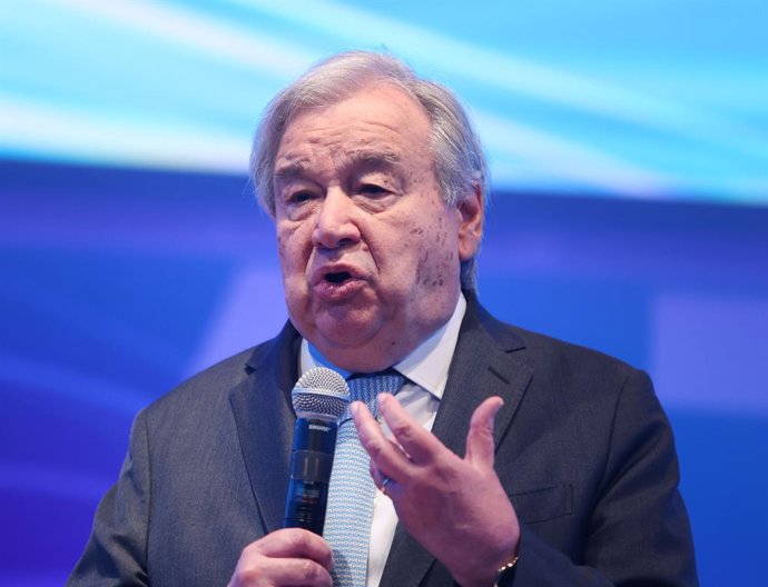 April 15, 2026, Washington Dc, Virginia, USA: UN Secretary-General Antonio Guterres speaks during the Water Forward - Driving Jobs and Prosperity event during the 2026 IMF and World Bank Group Spring Meetings in Washington, DC, USA, on April 15, 2026.