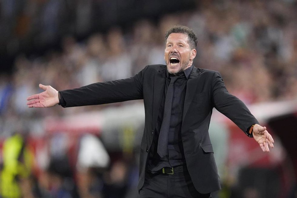 Diego Simeone, head coach of Atletico de Madrid, gestures during the Spanish Cup, Copa del Rey, Final match played between Atletico de Madrid and Real Sociedad at La Cartuja stadium on April 18, 2026 in Sevilla, Spain.