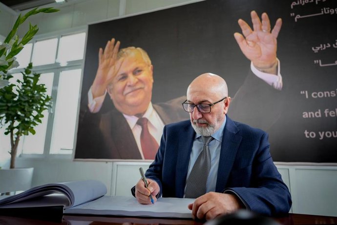 April 13, 2026, Iraq, Iraq, Iraq: Iraqi President Nizar Amidi arrived in Sulaymaniyah Governorate, where he was received by a number of Kurdistan Region officials, including the Vice President of the Region, members of parliament from the Patriotic Union 