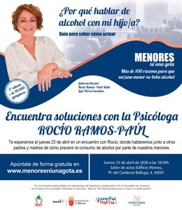 Cartel de la jornada formativa liderada por la psicóloga Rocío Ramos-Paúl en Murcia