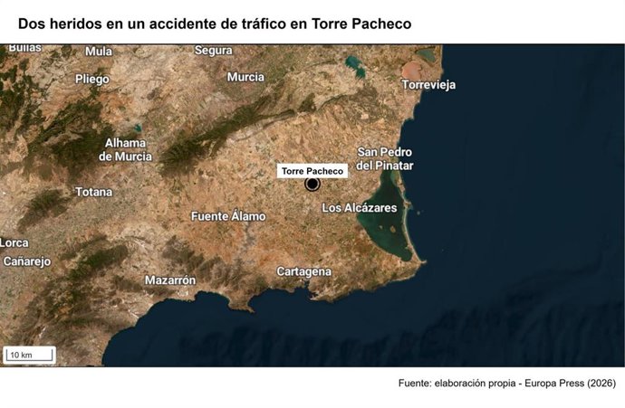 Dos heridos en un accidente de tráfico entre dos turismos en Torre Pacheco